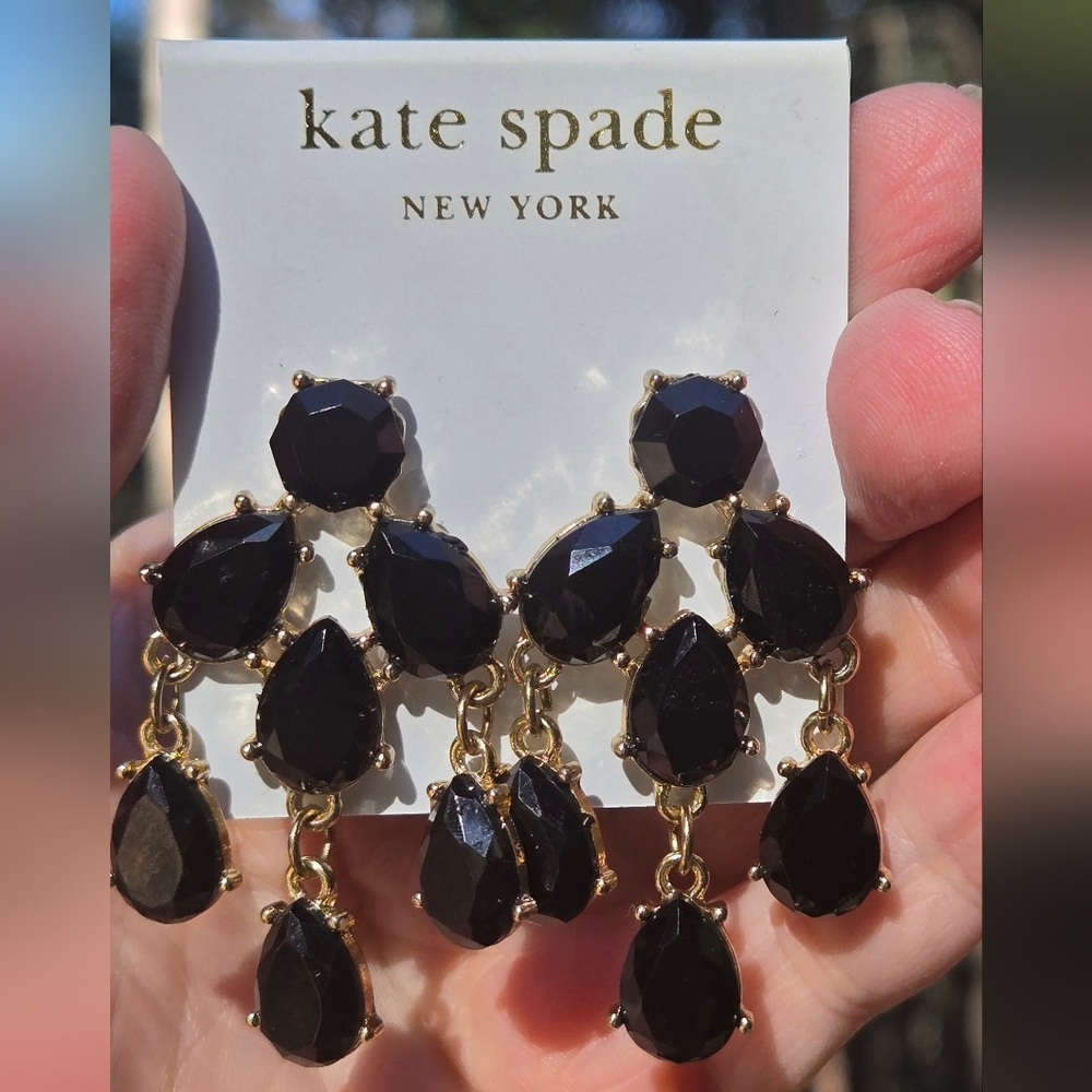 HOST PICK! 🎉🎊Kate Spade Black & Gold Earrings NEW - Picture 4 of 6